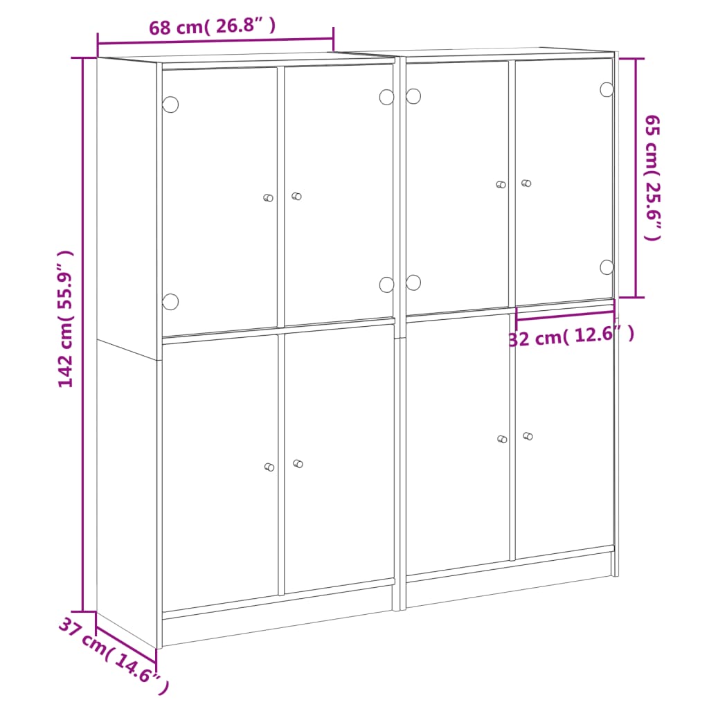  Bücherschrank mit Türen Sonoma-Eiche 136x37x142cm Holzwerkstoff