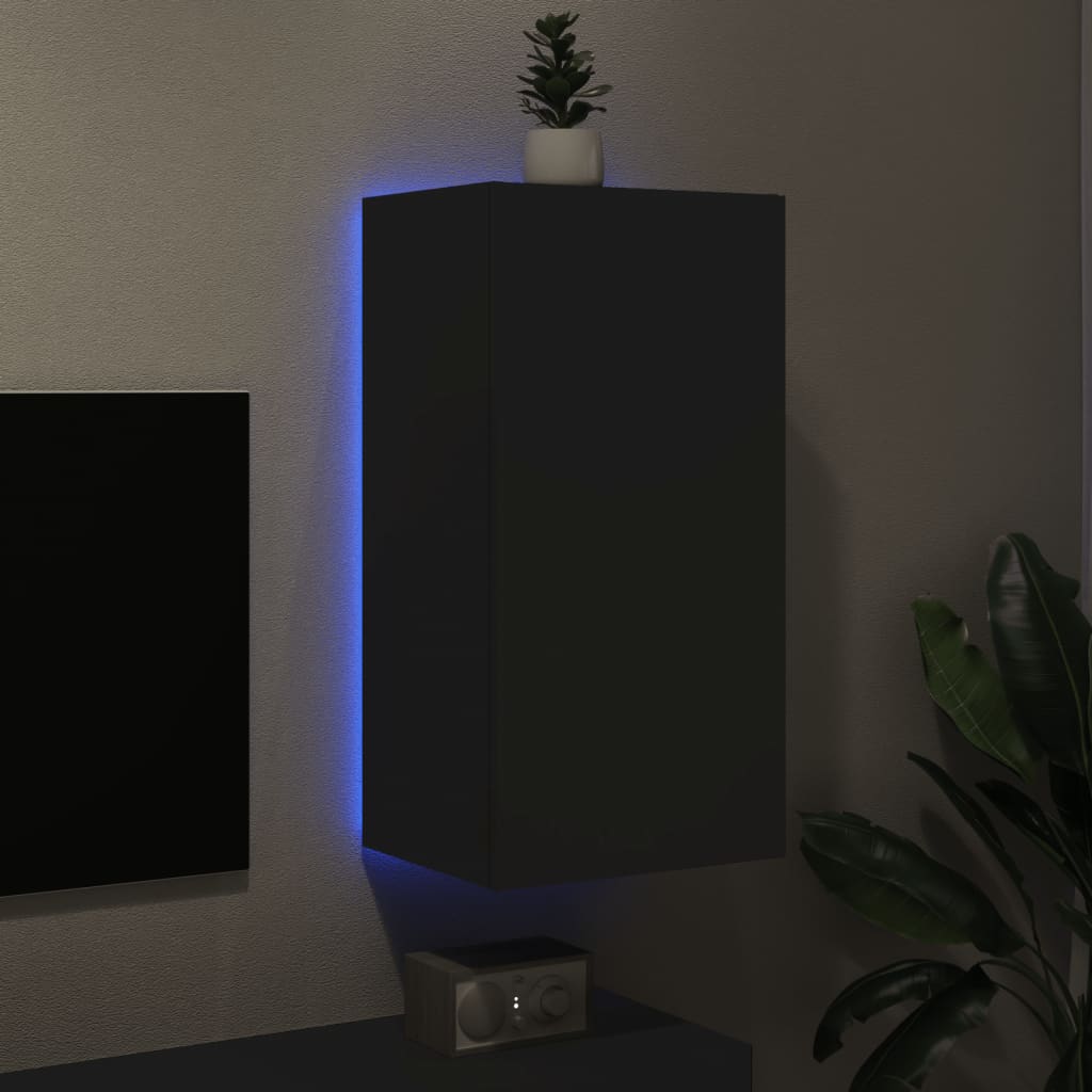  TV-Wandschrank mit LED-Leuchten Schwarz 40,5x35x80 cm