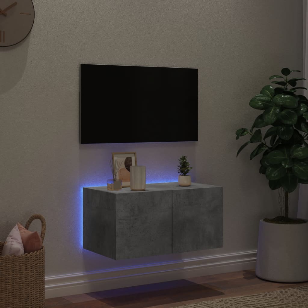  TV-Wandschrank mit LED-Leuchten Betongrau 60x35x31 cm