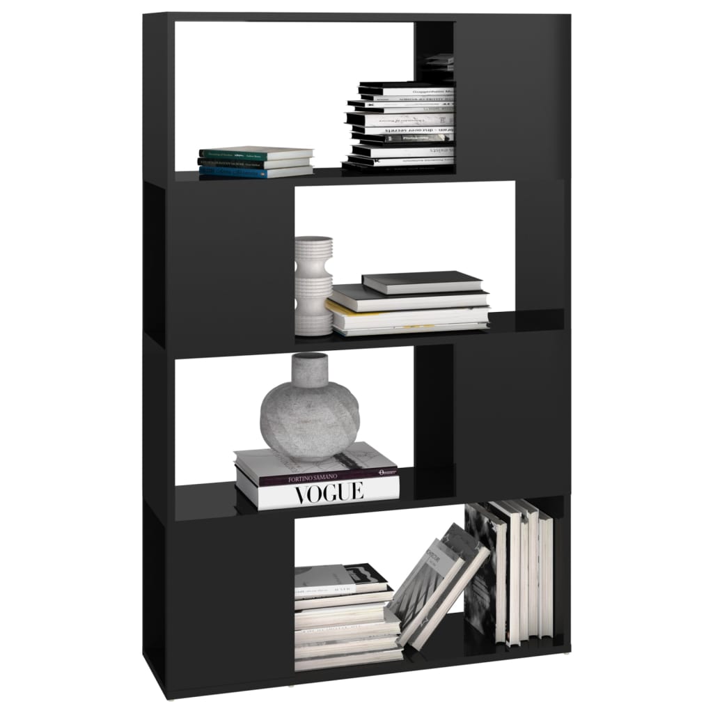 Bücherregal Raumteiler Hochglanz-Schwarz 80x24x124,5 cm