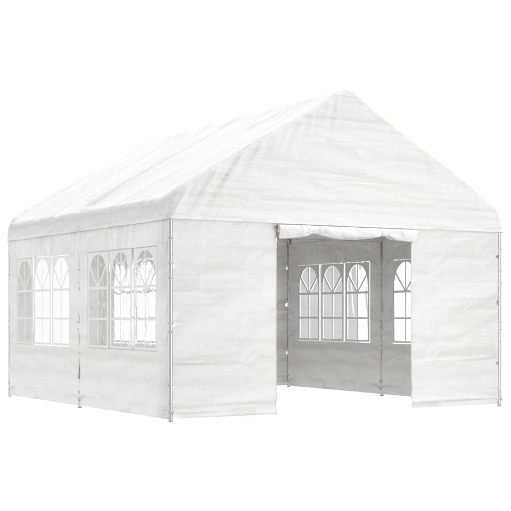  Pavillon mit Dach Weiß 4,46x4,08x3,22 m Polyethylen