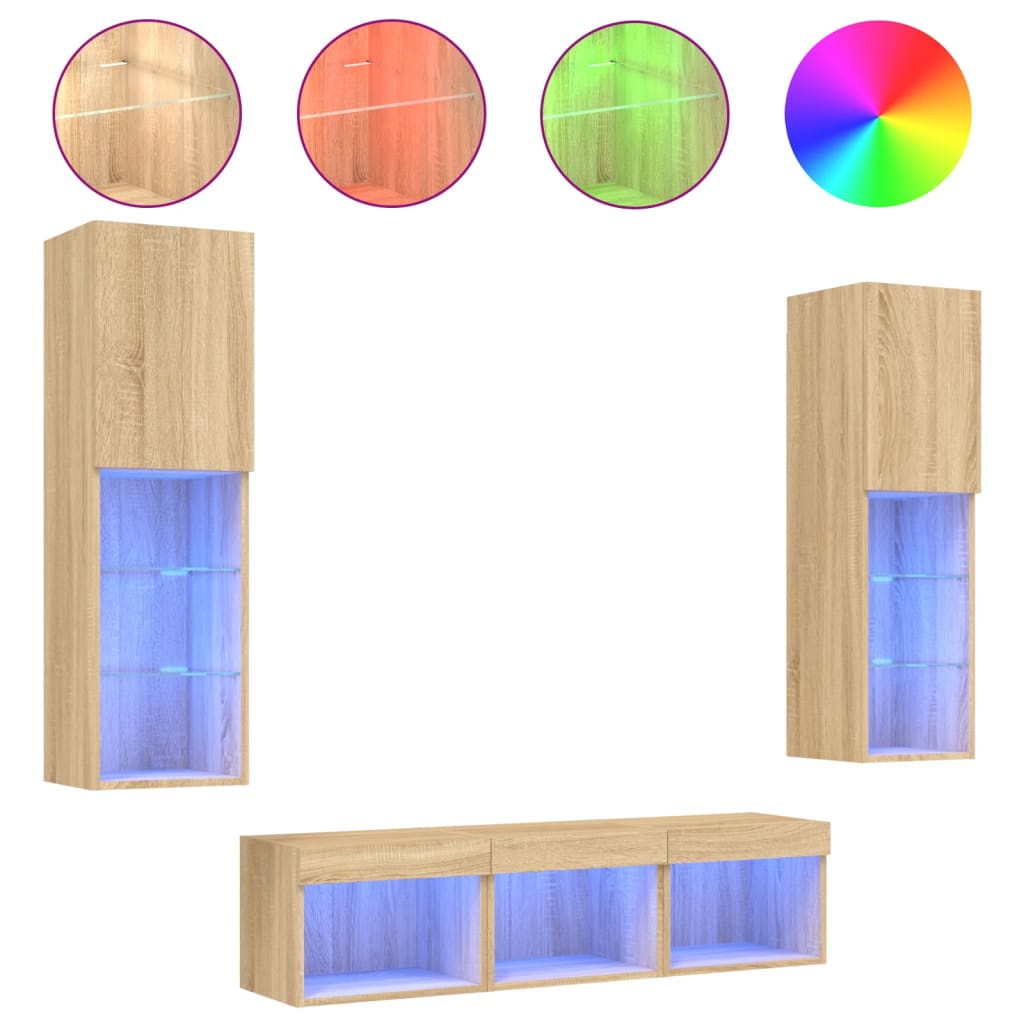  5-tlg. Wohnwand mit LED-Beleuchtung Sonoma-Eiche Holzwerkstoff