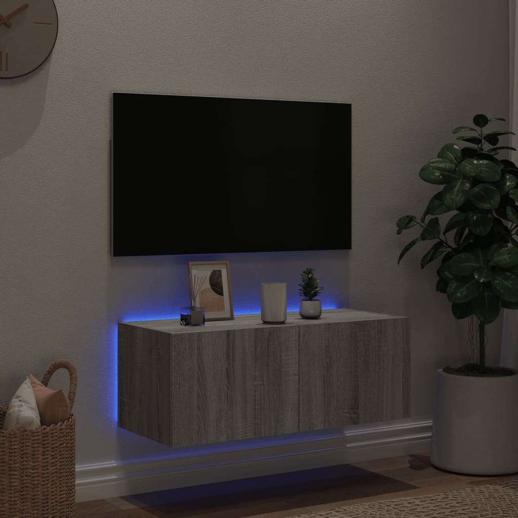  TV-Wandschrank mit LED-Leuchten Grau Sonoma 80x35x31 cm