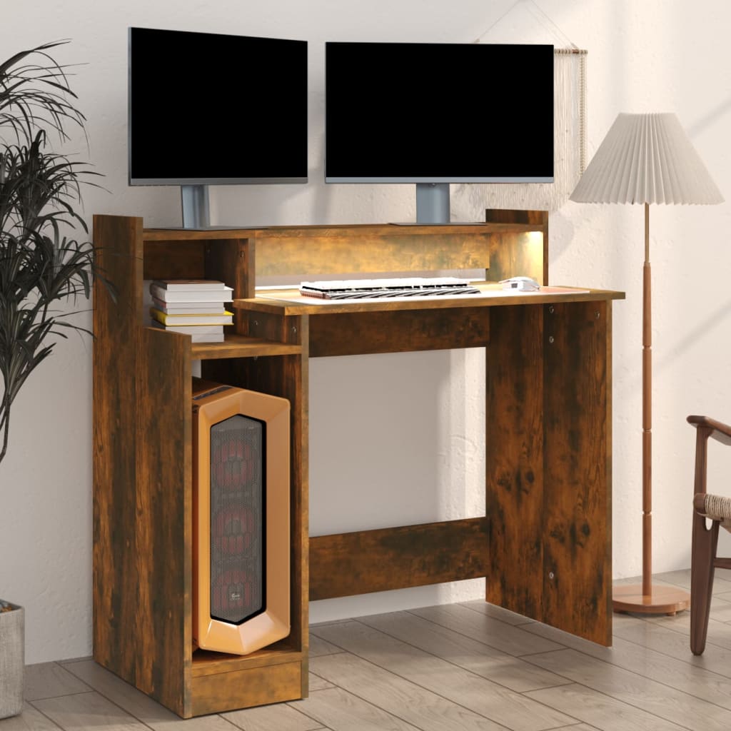  Schreibtisch mit LEDs Räuchereiche 97x45x90 cm Holzwerkstoff