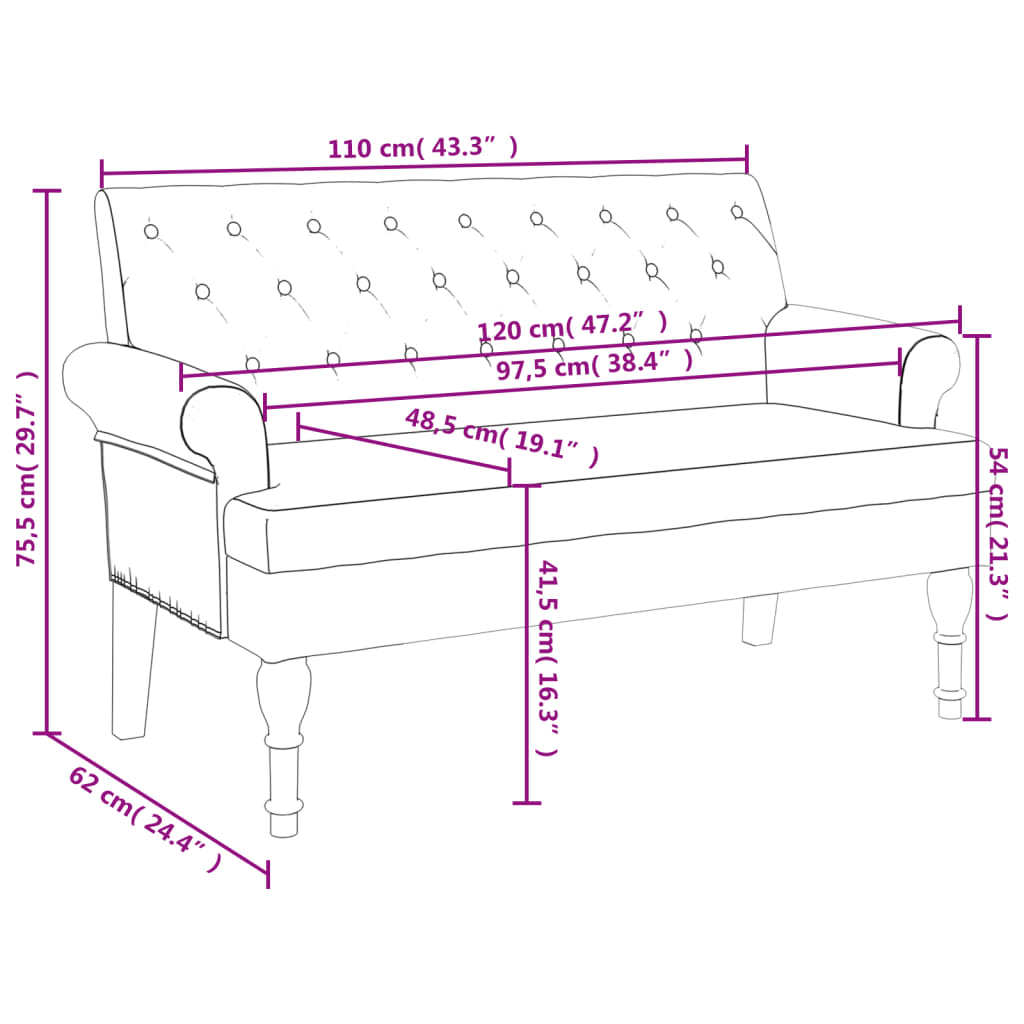  Sitzbank mit Rückenlehne Dunkelgrau 120x62x75,5 cm Stoff