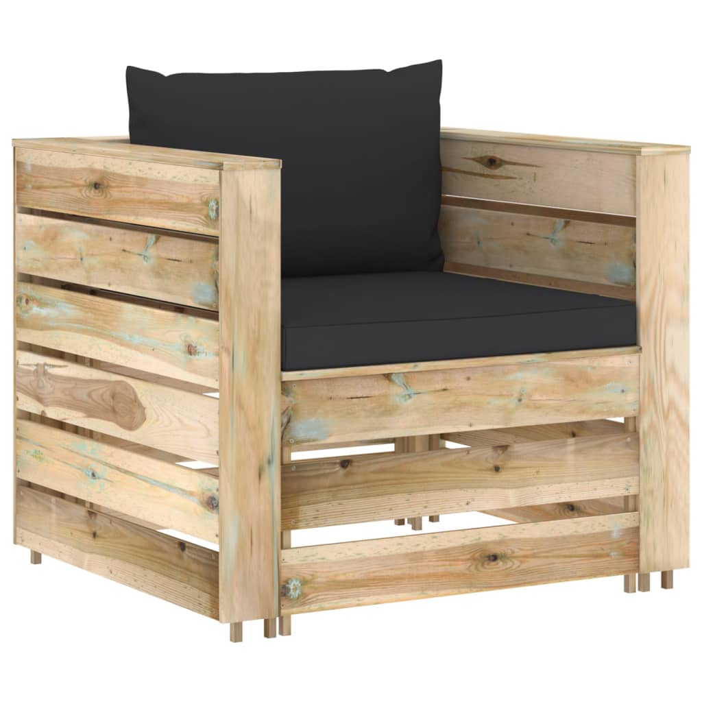  2-tlg. Garten-Lounge-Set mit Kissen Grün Imprägniertes Holz