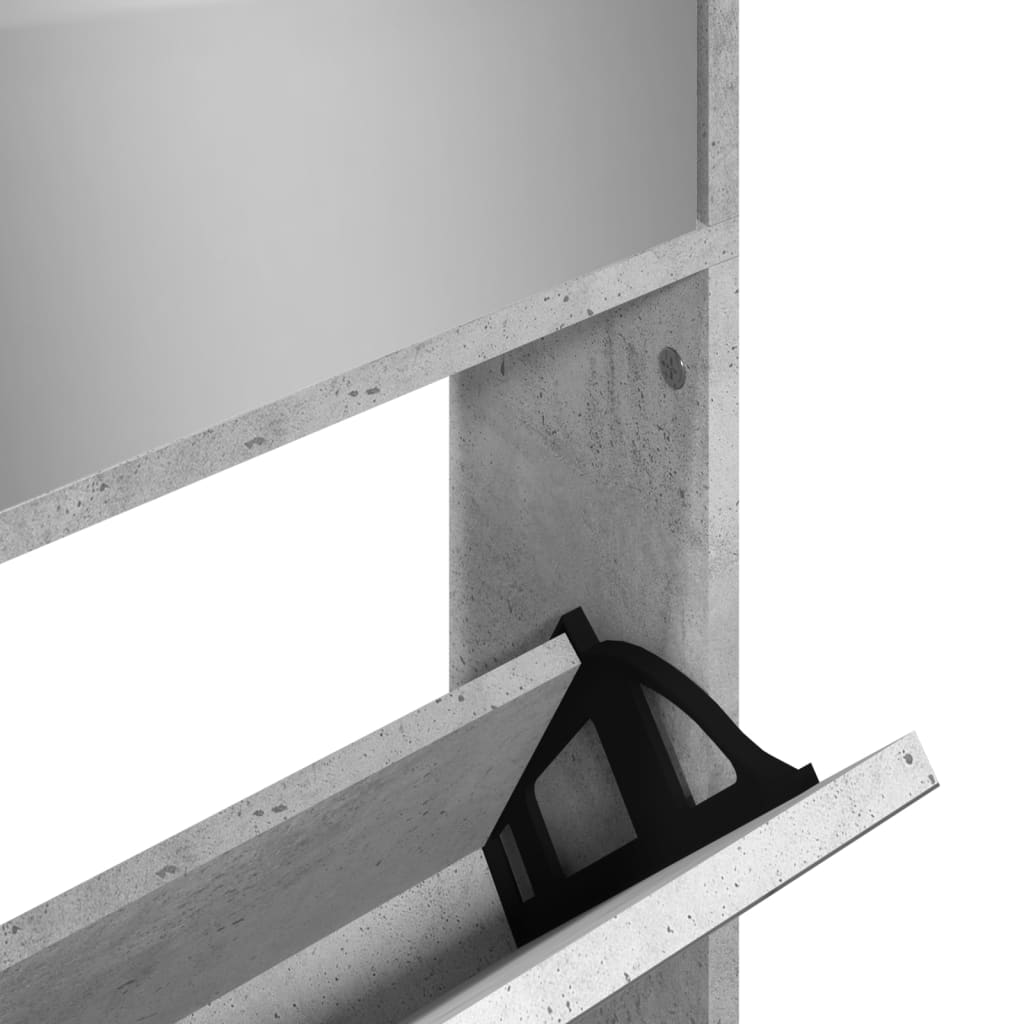  Schuhschrank mit Spiegel 4 Fächer Betongrau 63x17x134 cm