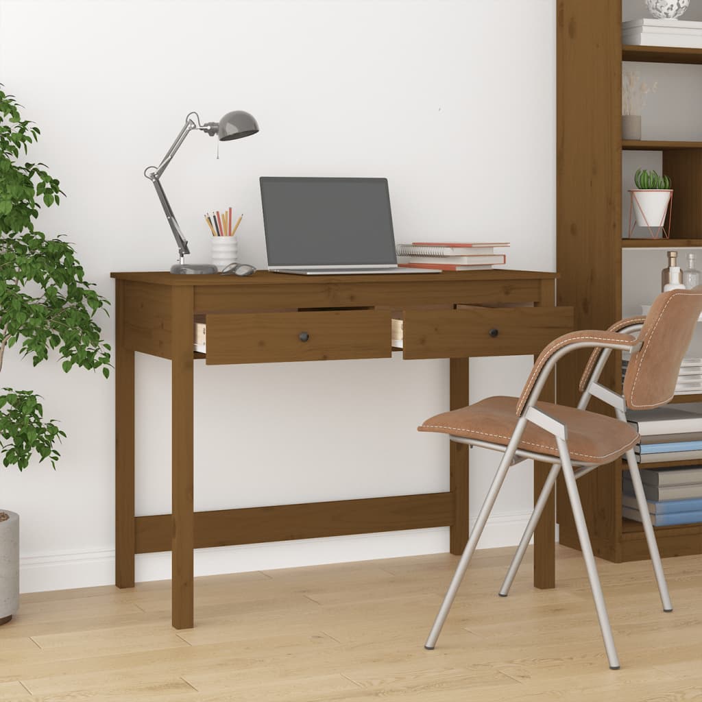  Schreibtisch mit Schubladen Honigbraun 100x50x78 cm Massivholz