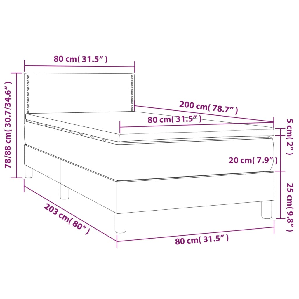  Boxspringbett mit Matratze & LED Schwarz 80x200 cm Stoff