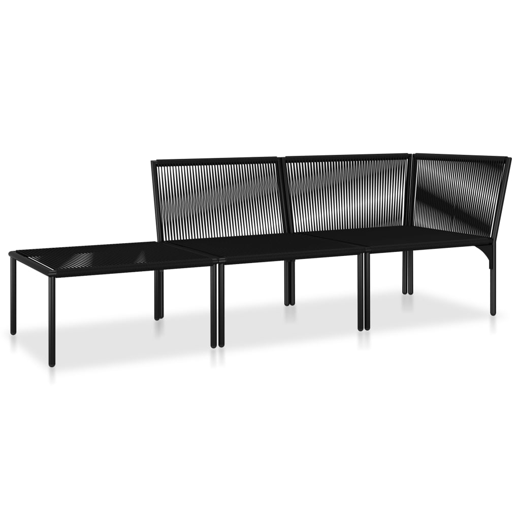  3-tlg. Garten-Lounge-Set mit Auflagen Schwarz PVC 