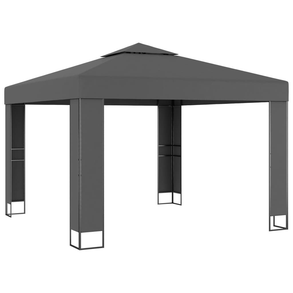  Pavillon mit Doppeldach & LED-Lichterkette 3x3 m Anthrazit