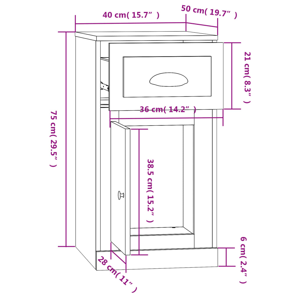  Beistellschrank mit Schublade Sonoma-Eiche 40x50x75 cm