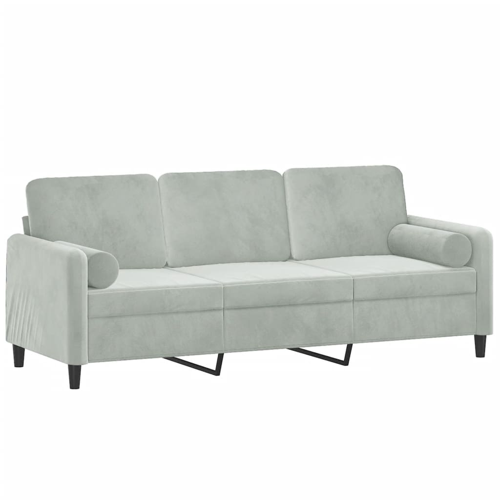  3-Sitzer-Sofa mit Zierkissen Hellgrau 180 cm Samt