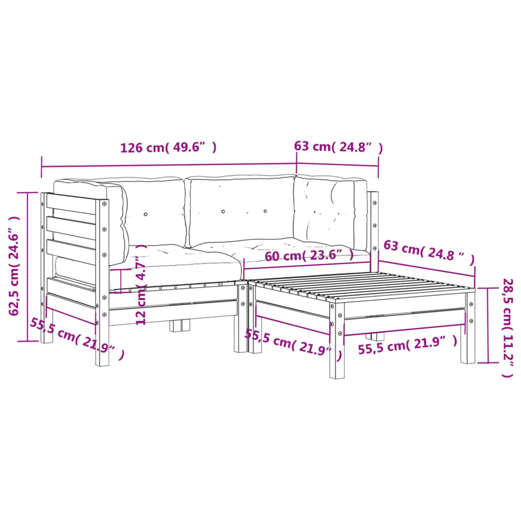  Gartensofa mit Kissen und Hocker 2-Sitzer