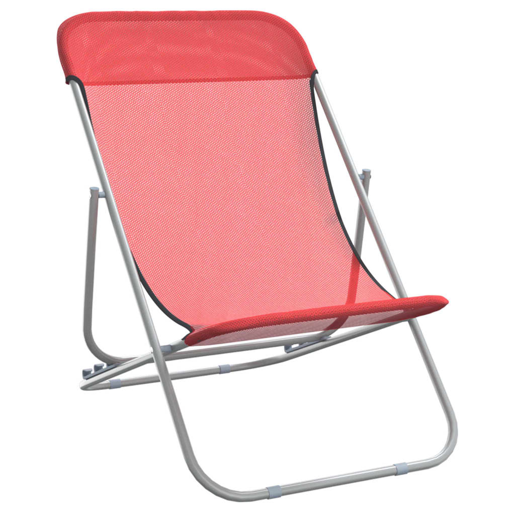 Strandstühle 2 Stk. Rot Textilene & Pulverbeschichteter Stahl