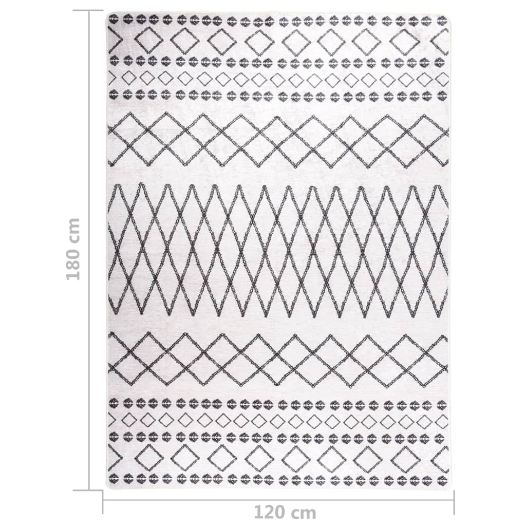  Teppich Waschbar Schwarz und Weiß 120x180 cm Rutschfest