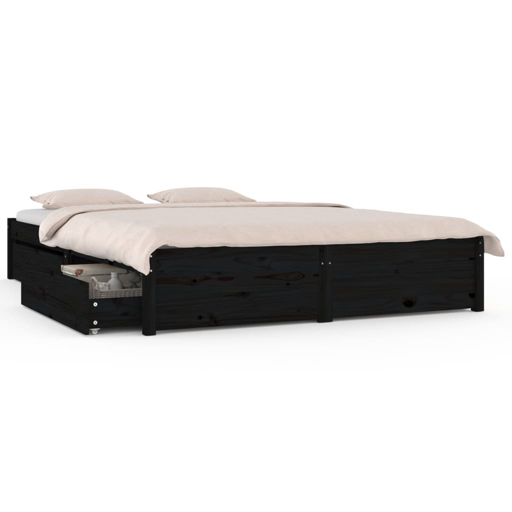  Bett mit Schubladen Schwarz 135x190 cm