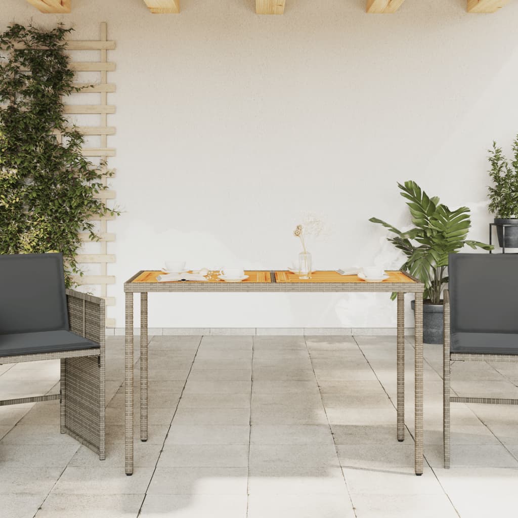  Gartentisch mit Akazienholz-Platte Grau 115x54x74cm Poly Rattan