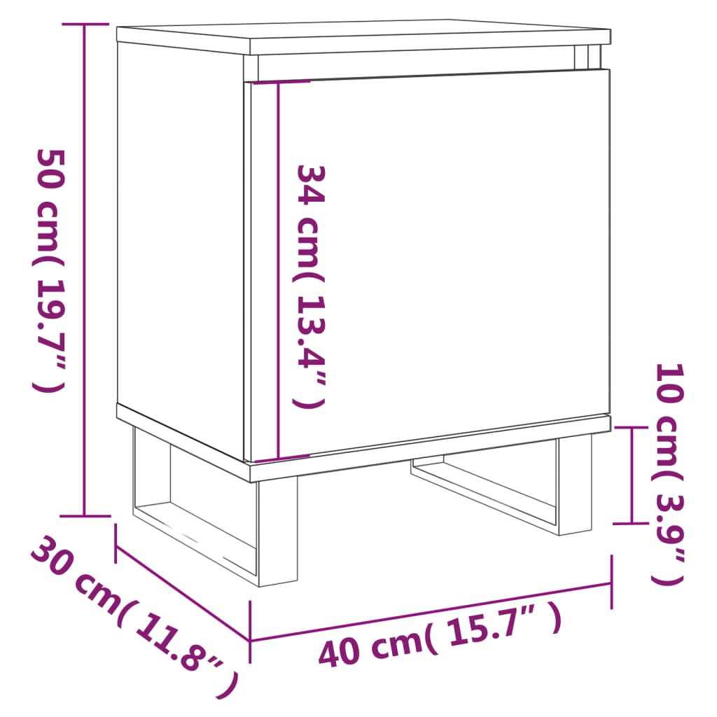  Nachttisch Weiß 40x30x50 cm Holzwerkstoff