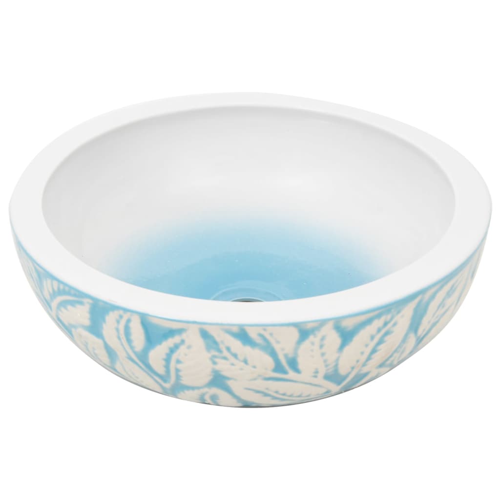  Aufsatzwaschbecken Weiß und Blau Rund Ø41x14 cm Keramik