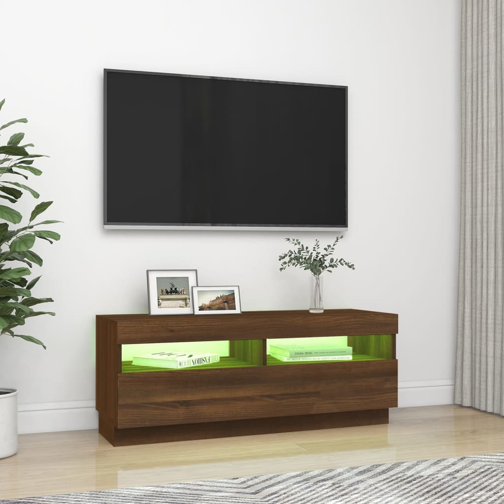  TV-Schrank mit LED-Leuchten Braun Eichen-Optik 100x35x40 cm