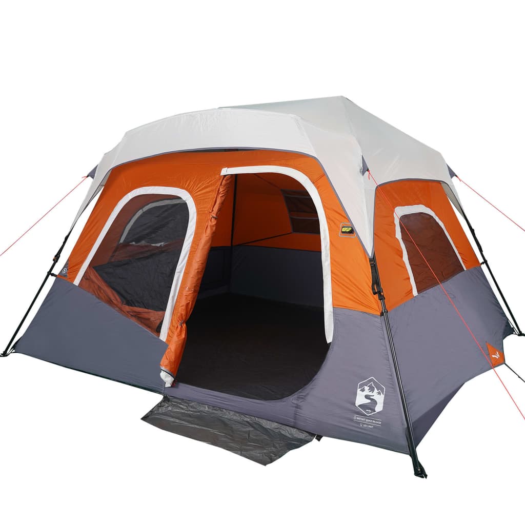  Campingzelt mit LED 6 Personen Grau und Orange