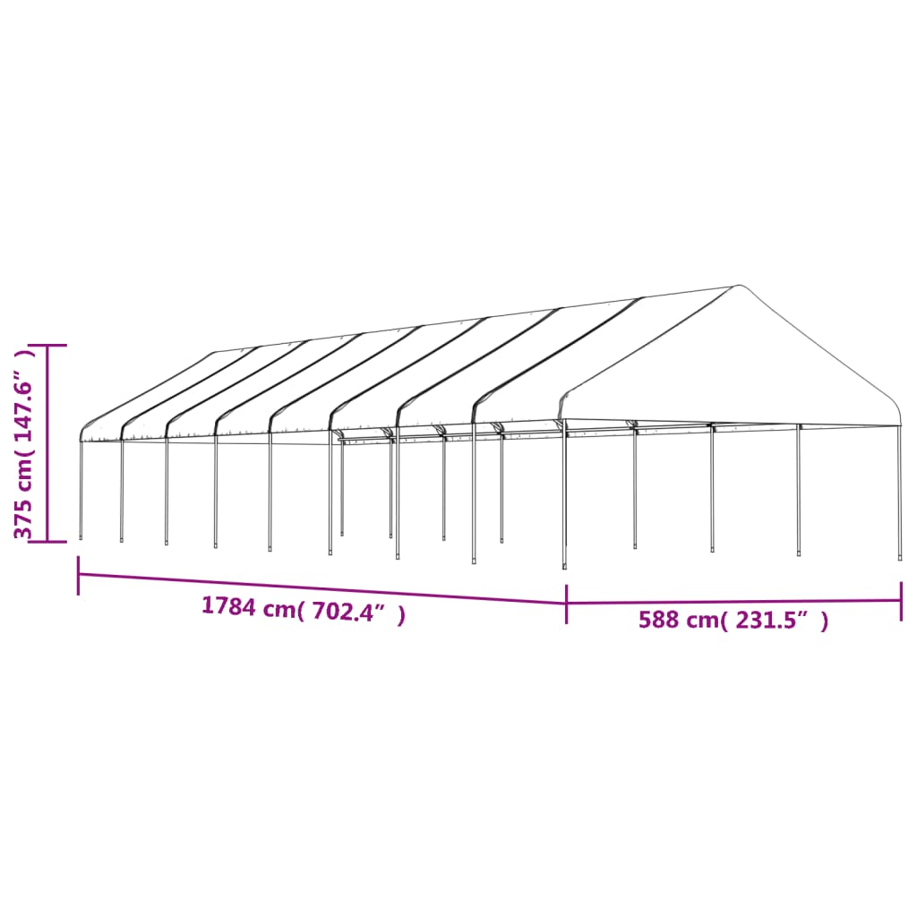  Pavillon mit Dach Weiß 17,84x5,88x3,75 m Polyethylen