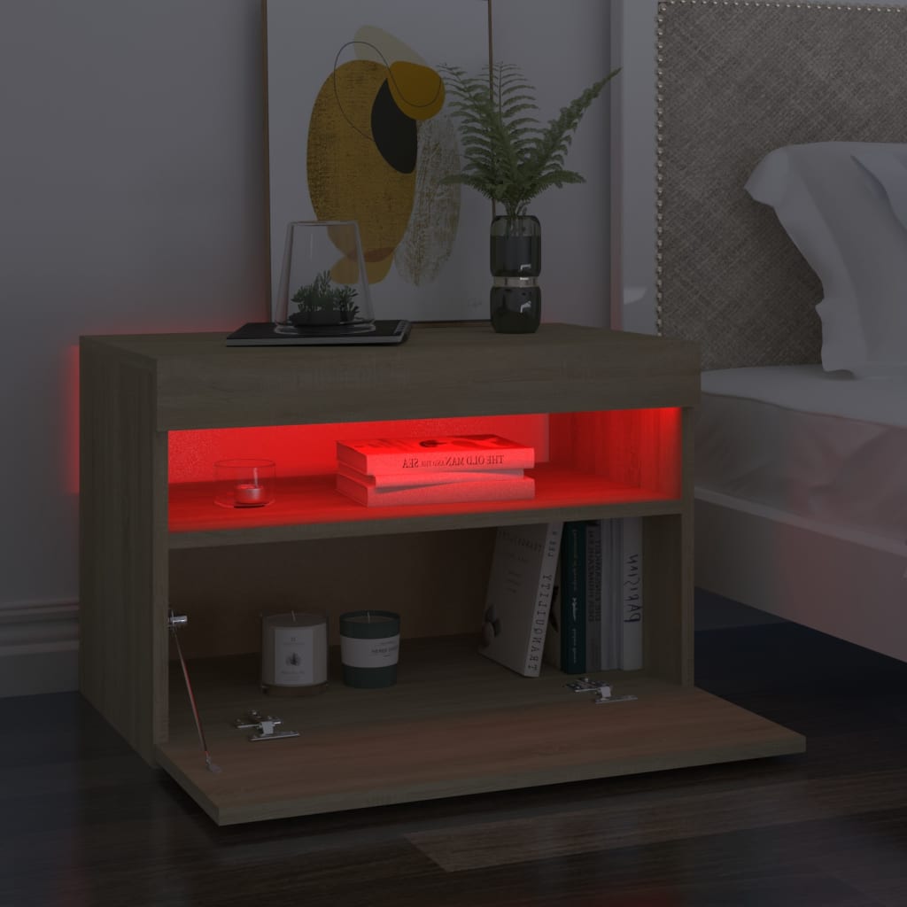  Nachttisch LED-Leuchten Sonoma-Eiche 60x35x40cm Holzwerkstoff