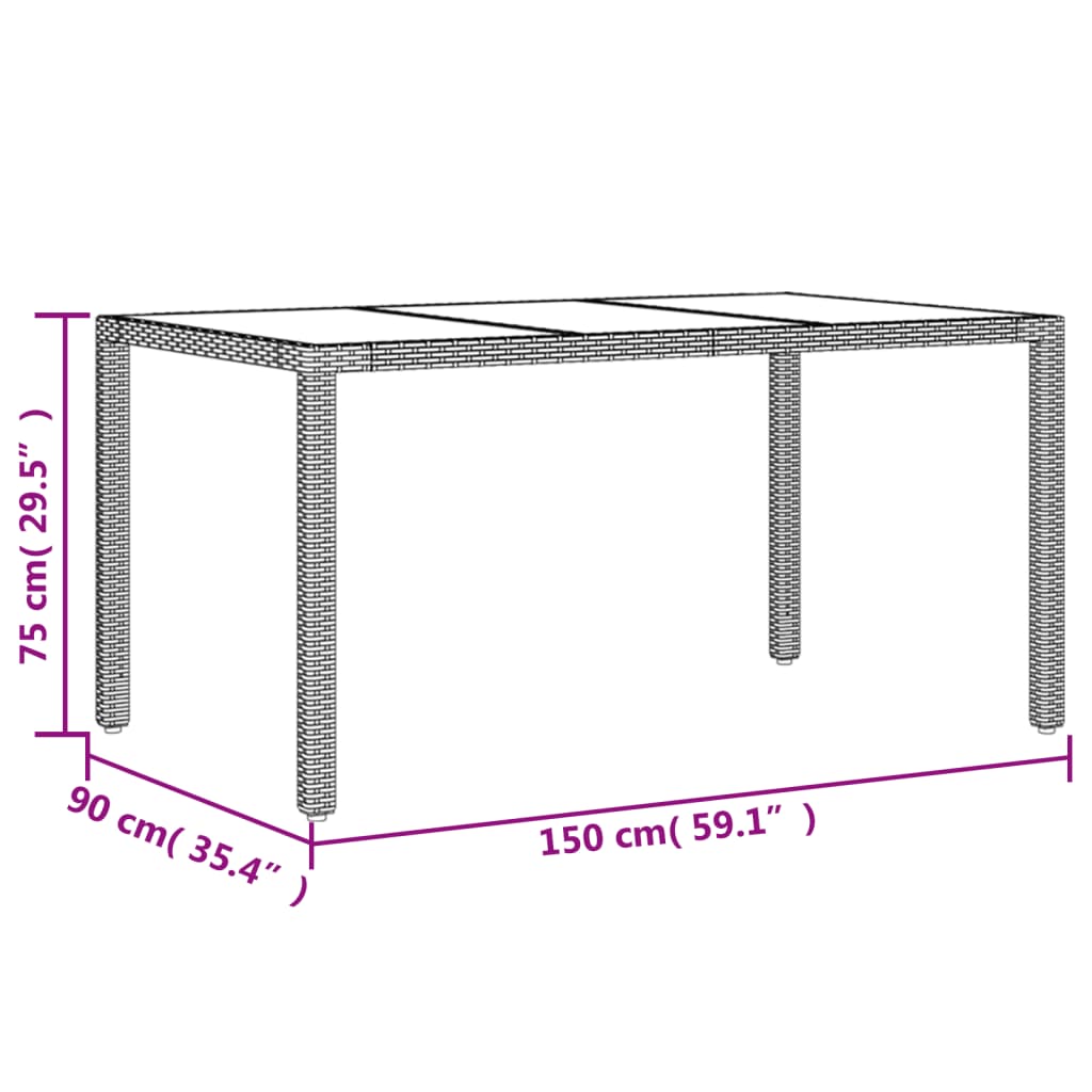  Gartentisch mit Glasplatte Beige 150x90x75 cm Poly Rattan