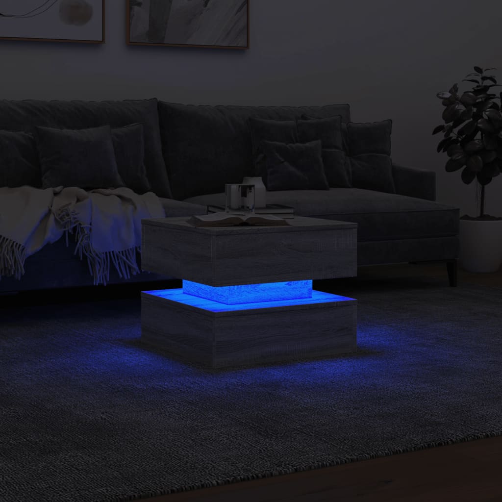  Couchtisch mit LED-Leuchten Grau Sonoma 50x50x40 cm