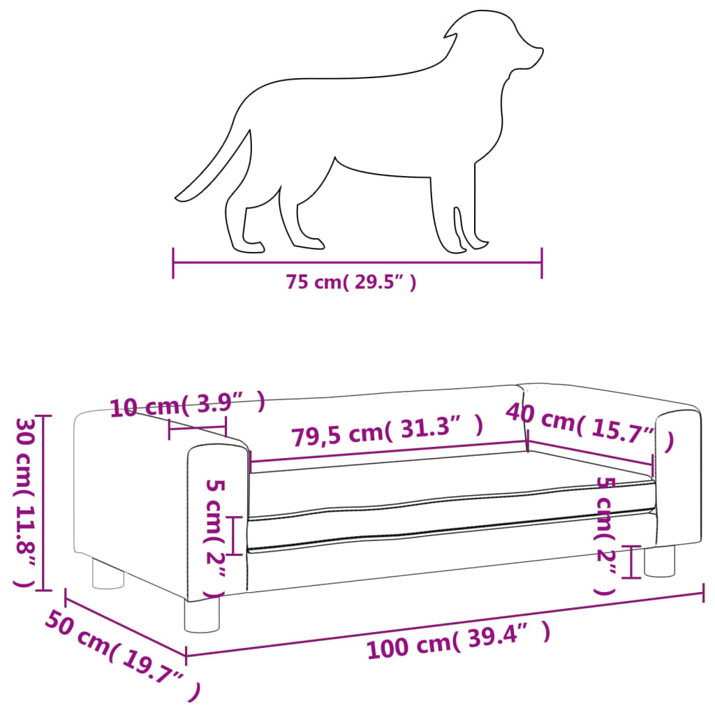  Hundebett mit Verlängerung Hellgrau 100x50x30 cm Samt