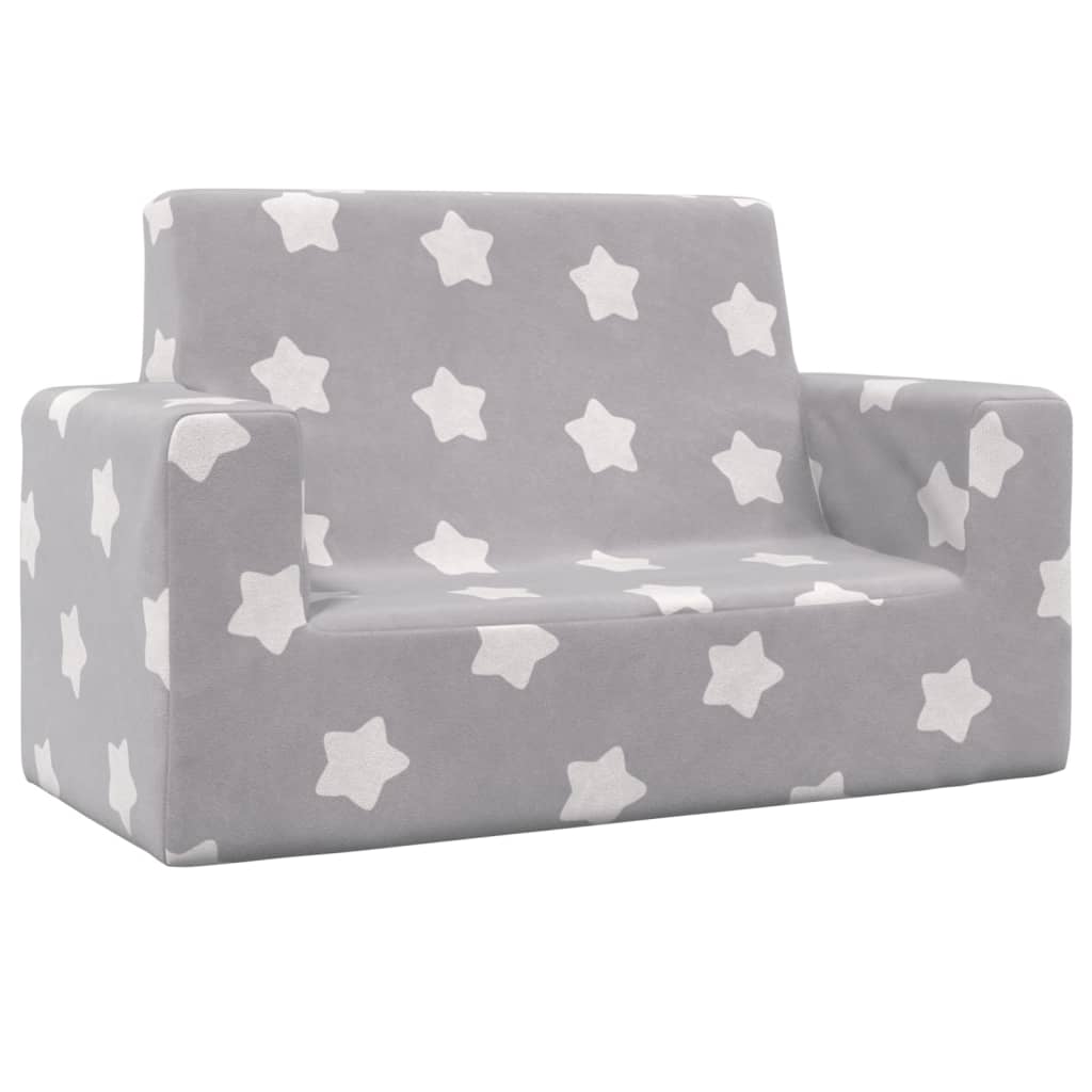 Kindersofa 2-Sitzer Hellgrau mit Sternen Weich Plüsch