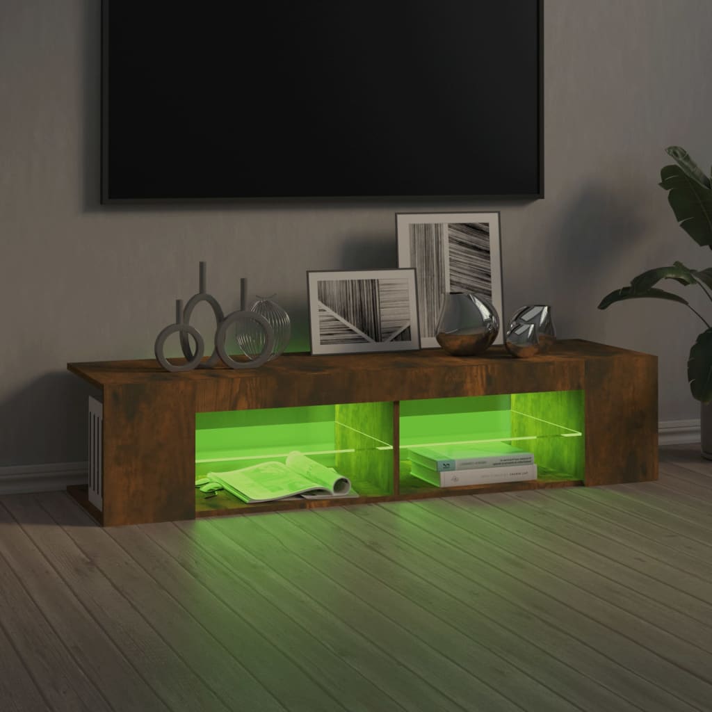  TV-Schrank mit LED-Leuchten Räuchereiche 135x39x30 cm