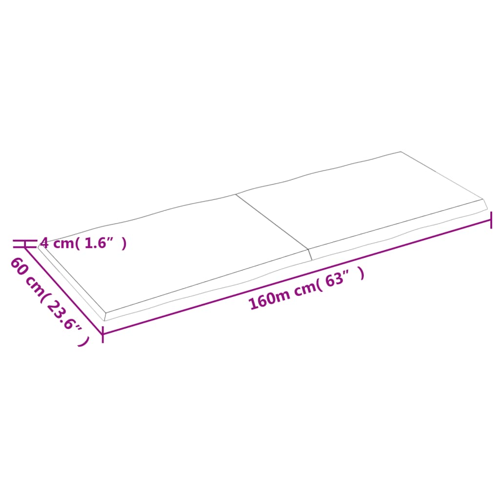  Tischplatte 160x60x(2-4) cm Massivholz Unbehandelt Baumkante