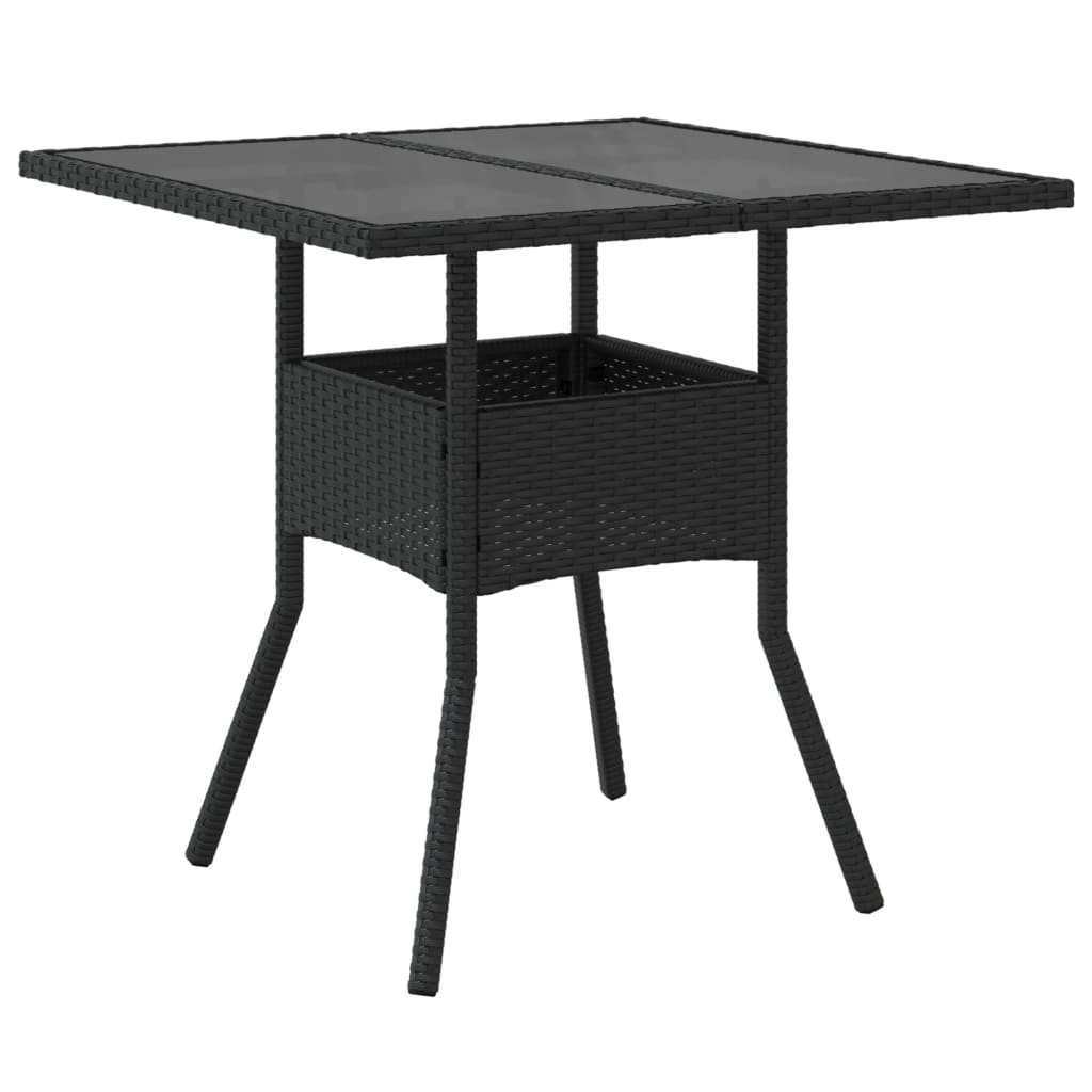  Gartentisch mit Glasplatte Schwarz 80x80x75 cm Poly Rattan
