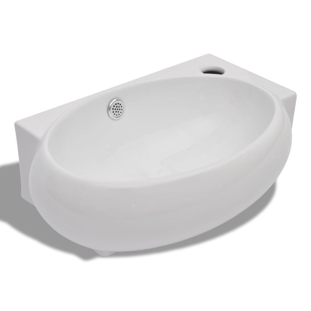  Waschbecken mit Wasserhahn-Loch und Überlaufloch Keramik Weiß