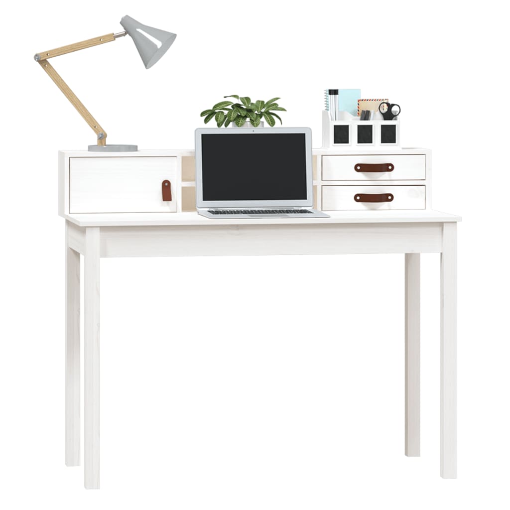  Schreibtisch Weiß 110x50x93 cm Massivholz Kiefer