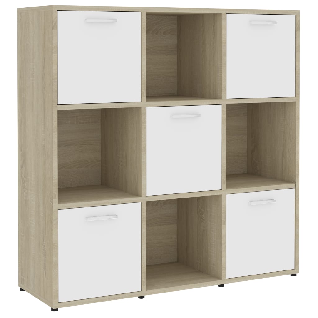  Bücherregal Weiß Sonoma-Eiche 90x30x90 cm Holzwerkstoff