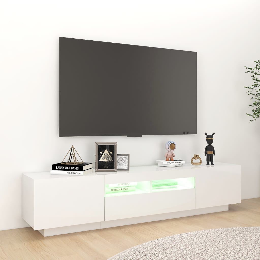  TV-Schrank mit LED-Leuchten Hochglanz-Weiß 180x35x40 cm