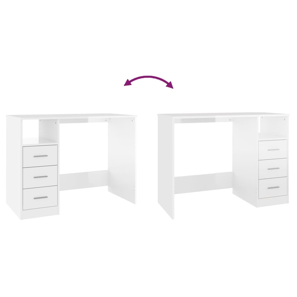  Schreibtisch mit Schubladen Hochglanz-Weiß 102x50x76 cm
