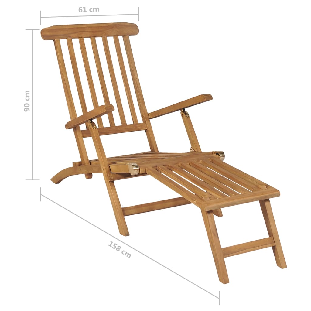  Liegestühle mit Fußteil 2 Stk. Teak Massivholz 