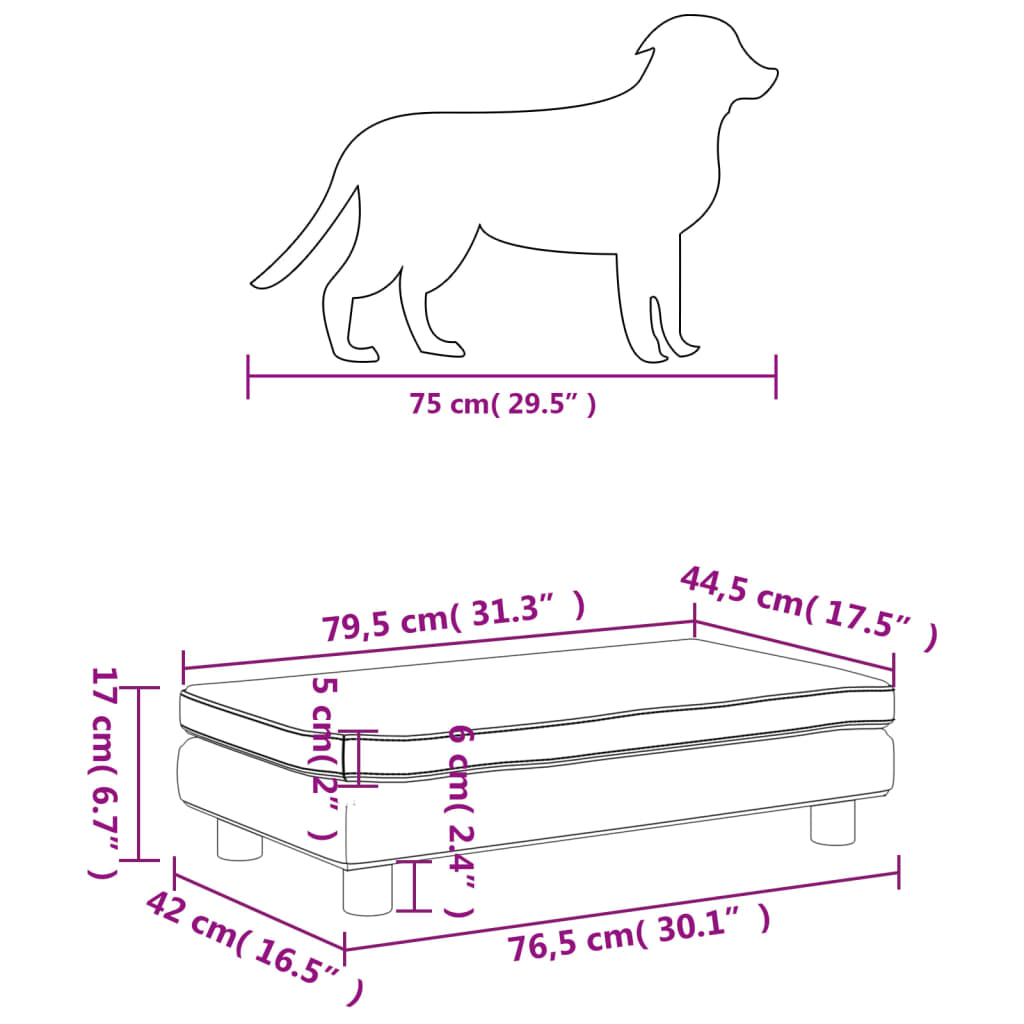  Hundebett mit Verlängerung Dunkelgrau 100x50x30 cm Samt