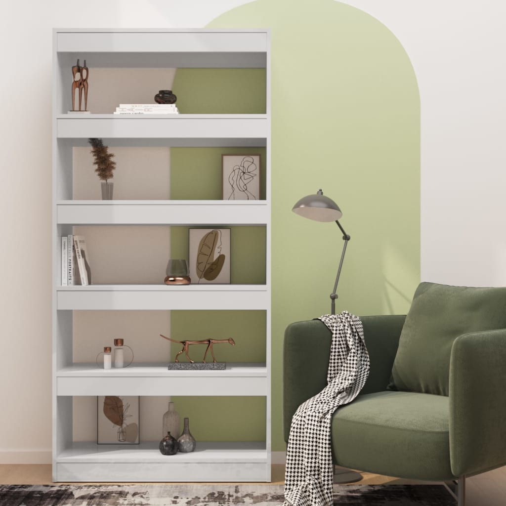  Bücherregal/Raumteiler Hochglanz-Weiß 80x30x166cm Holzwerkstoff