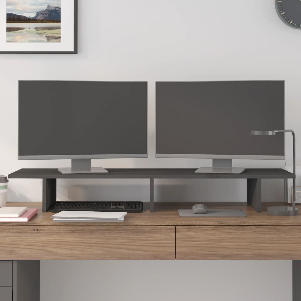  Monitorständer Grau 100x27x15 cm Massivholz Kiefer