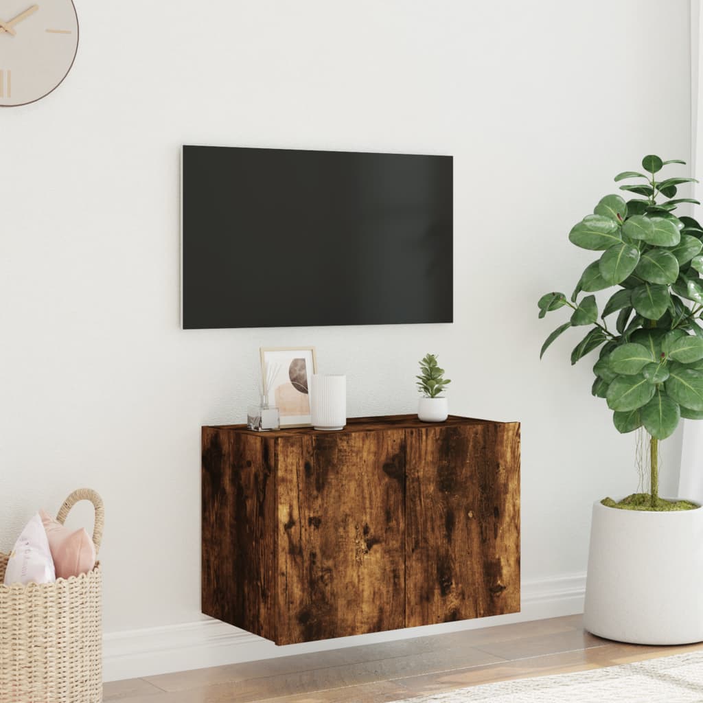  TV-Wandschrank mit LED-Leuchten Räuchereiche 60x35x41 cm