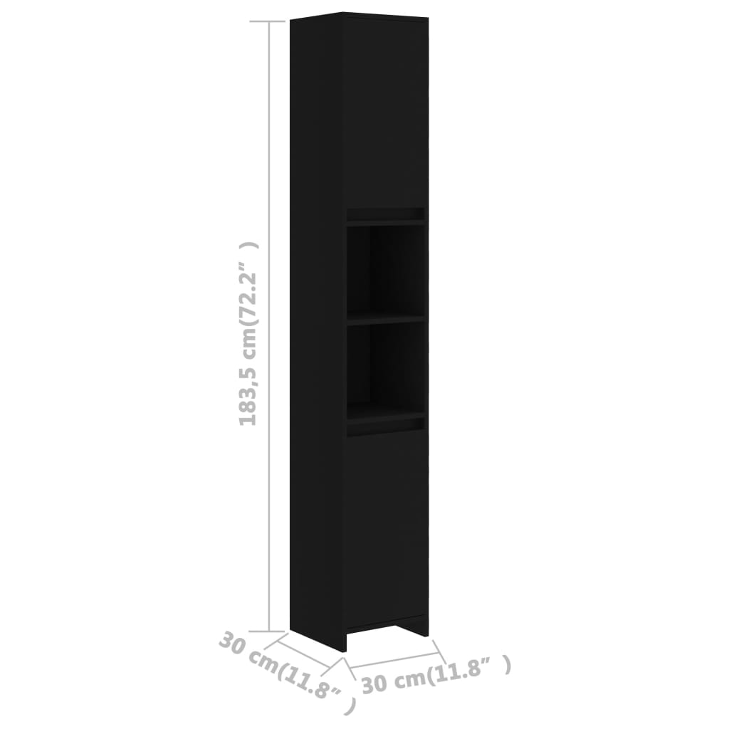  Badezimmerschrank Schwarz 30x30x183,5 cm Holzwerkstoff