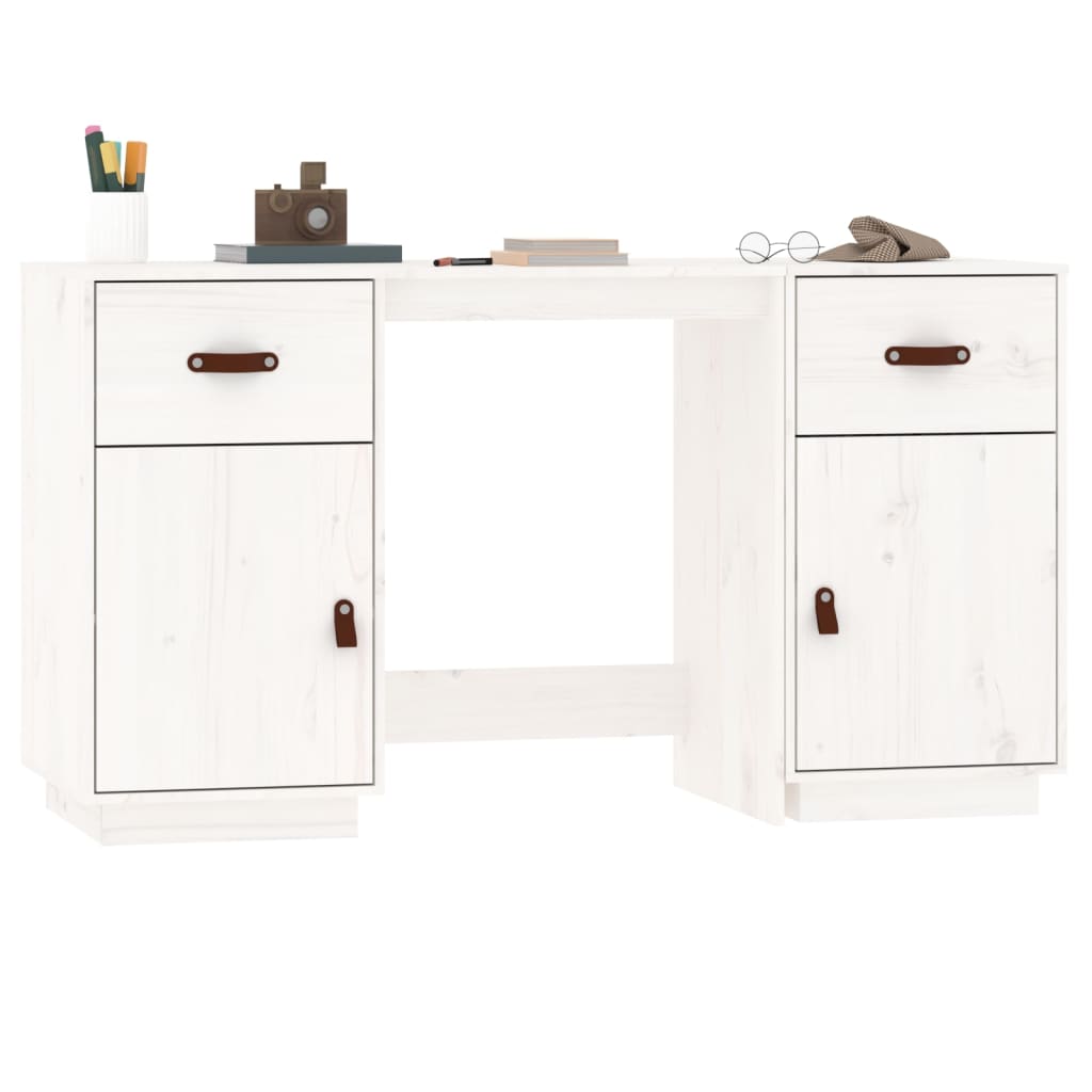 Schreibtisch mit Schränken Weiß 135x50x75 cm Massivholz Kiefer