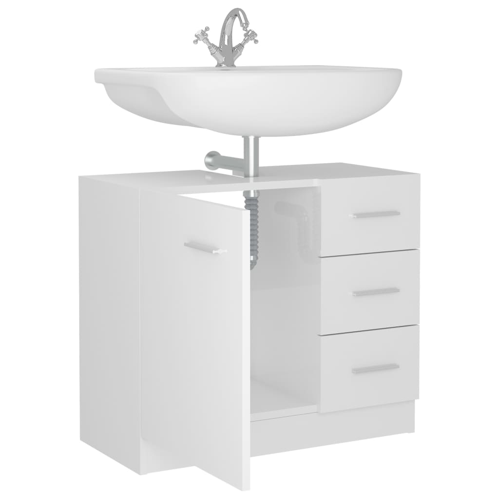  Waschbeckenunterschrank Hochglanz-Weiß 63x30x54 cm Spanplatte