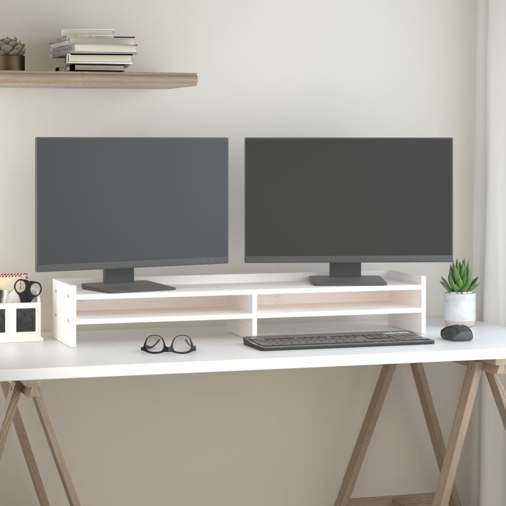  Monitorständer Weiß 100x24x16 cm Massivholz Kiefer