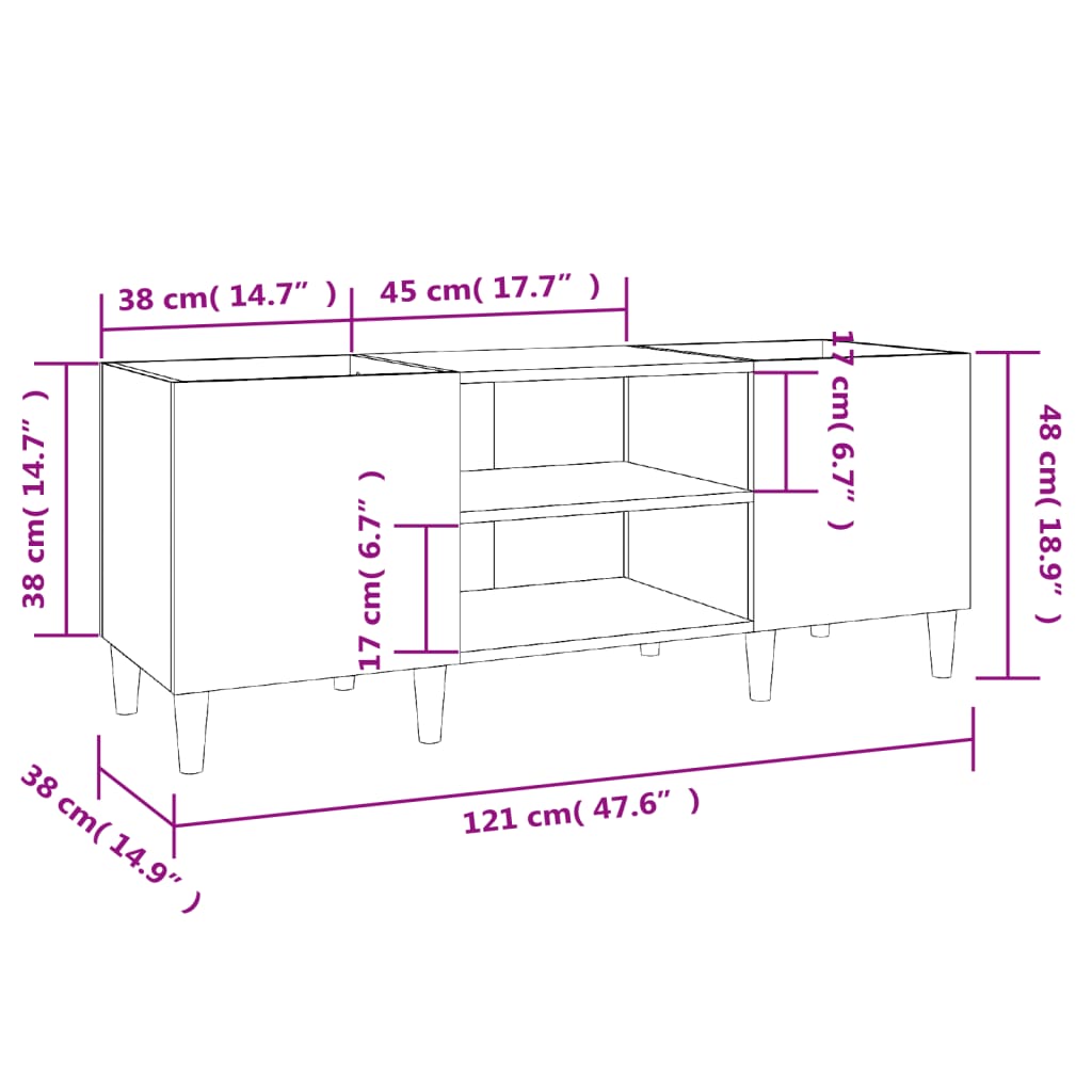  Plattenschrank Hochglanz-Weiß 121x38x48 cm Holzwerkstoff
